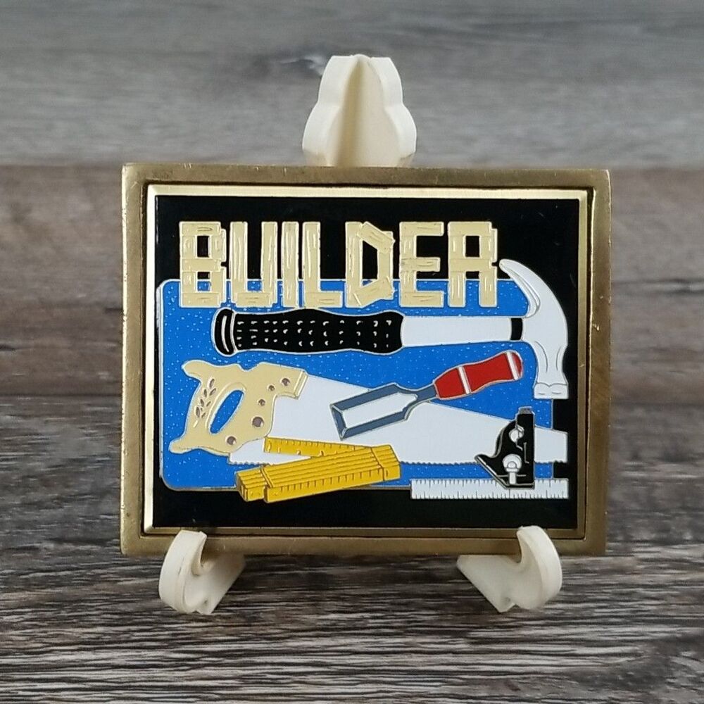 Vtg 1983 Nap Inc. "Builder" Belt Buckle Solid Brass